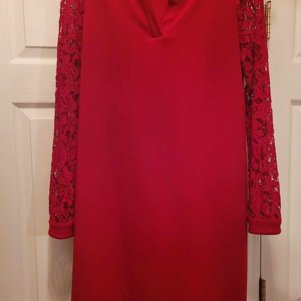 Kasper Red Long Sleeve Dress, SIZE M.  Good PRE-OWNED condition